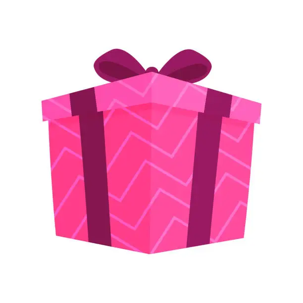 Vector illustration of Vector colorful pink gift box with bow gift present icon illustration vector