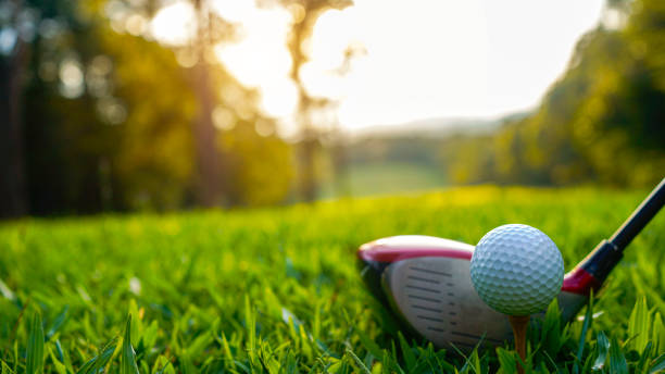 istock Golf ball and golf club in a beautiful golf course at sunset background. 2039536435