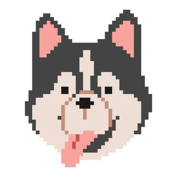 Vector illustration of Siberian Husky Head Pixel 1