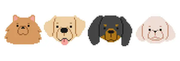 Vector illustration of Dog Heads Pixel 1