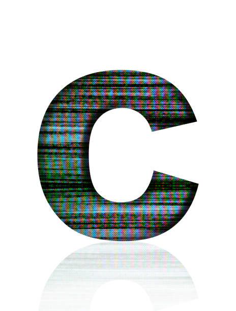Close-up of three-dimensional Television Static alphabet letter C on white background.