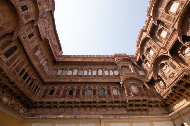 View of Mehrangarh fort and Jodhpur city at sunrise, one of the largest forts in India, Famous tourist landmark, UNESCO World heritage site, Jodhpur, Rajasthan, India, Asia.