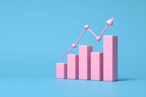 istock Ascending or increasing pink bar chart or graph on blue background. 2039570947