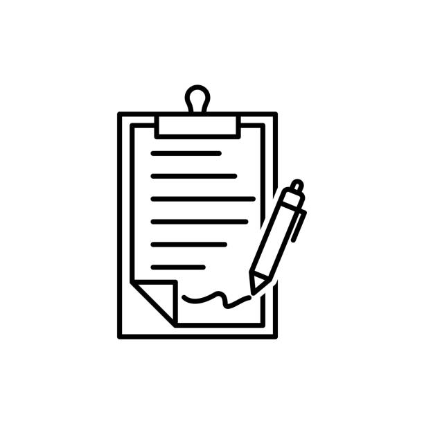 illustrations, cliparts, dessins animés et icônes de pen signing a contract icon with signature, paper symbol isolated on white background for graphic and web design. - technology internet application form lease agreement