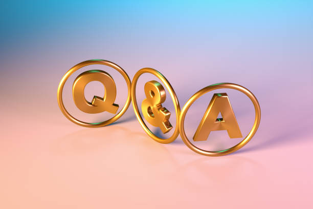 istock Metallic Q & A question and answer icons in circles on multi colored pastel background. 2039574243