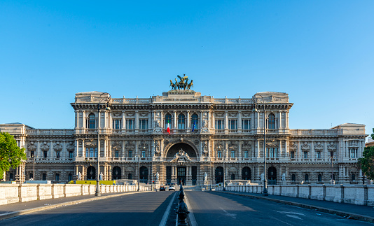 Early morning shot of the city courthouse in Rome, user a clear sky.