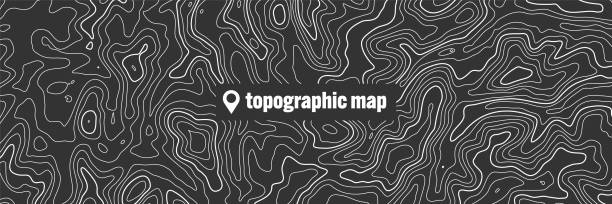 topographic map with contour lines. geographic terrain grid, relief height elevation. ground path pattern. travel and navigation, cartography design element. vector illustration - relief map topography extreme terrain mountain stock illustrations