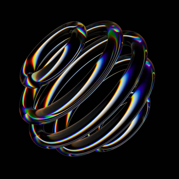 3D illustration, modern abstract holographic objects, Y2K background template
