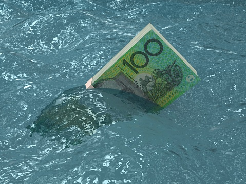Australian money falling finance crisis sinking sea water