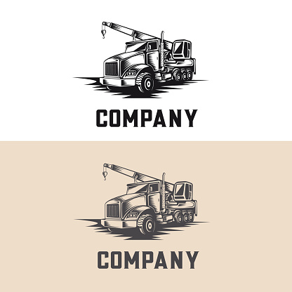 Construction heavy machine, truck mounted crane monochrome silhouette  design template.