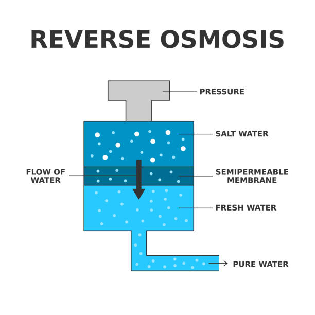 逆浸透。半透膜を使用して水分子を他の物質から分離する浄水プロセス。 - sewage treatment plant purified water water desalination plant点のイラスト素材／クリップアート素材／マンガ素材／アイコン素材