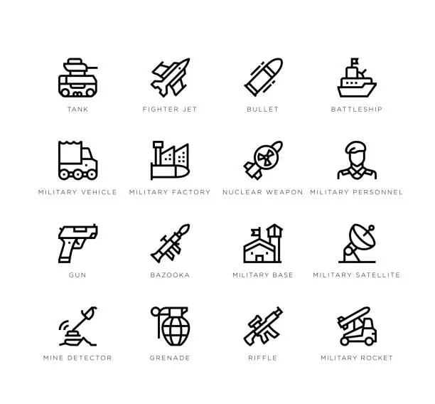Vector illustration of Defence industry icons