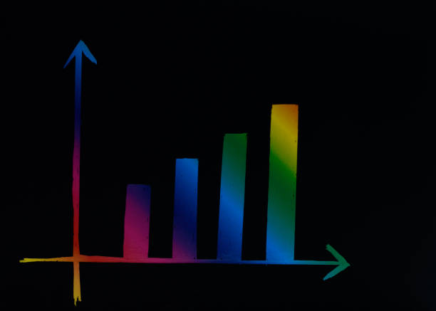 Colorful ascending bar chart drawn on a black background