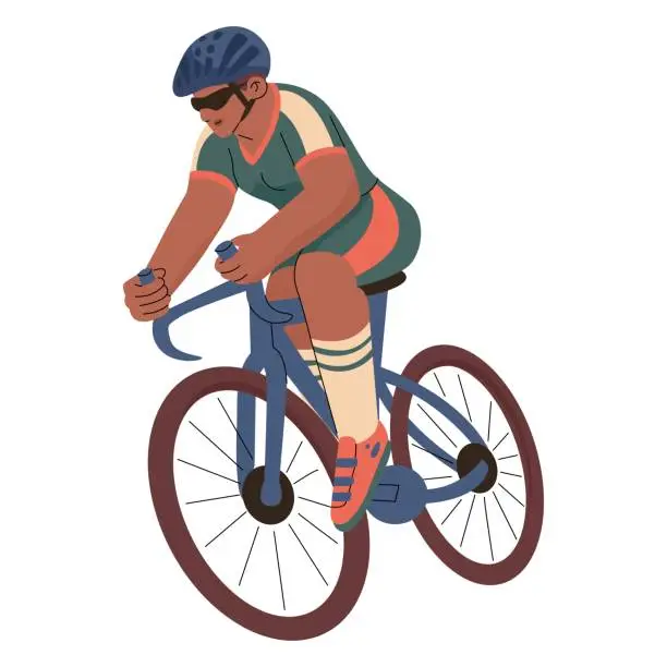 Vector illustration of A girl athlete participates in cycling competitions. Summer sports. Vector illustration in flat cartoon style isolated on transparent background.