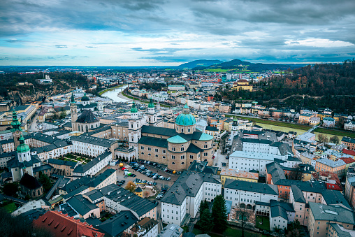 High angle view of Salzburg, Austria.
