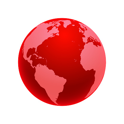 vector world globe map. north america centered map. red planet sphere