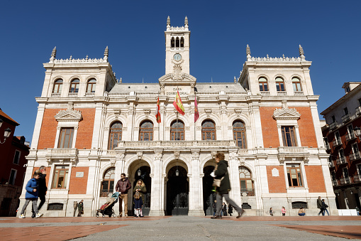Valladolid, Spain - February 18, 2024: main facade of the town hall of Valladolid