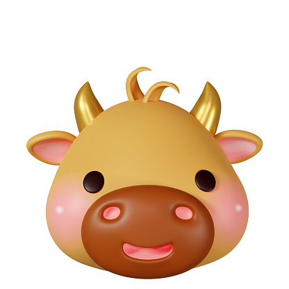 3D rendering illustration, cute ox among zodiac signs