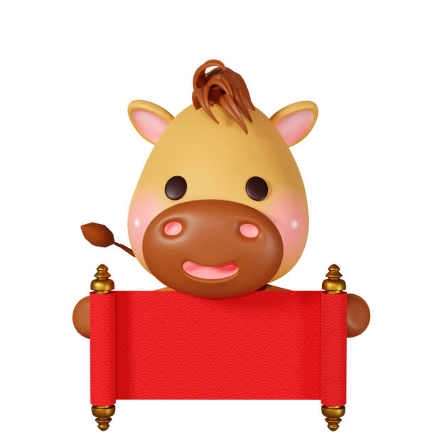 3D rendering illustration, cute horse among zodiac signs