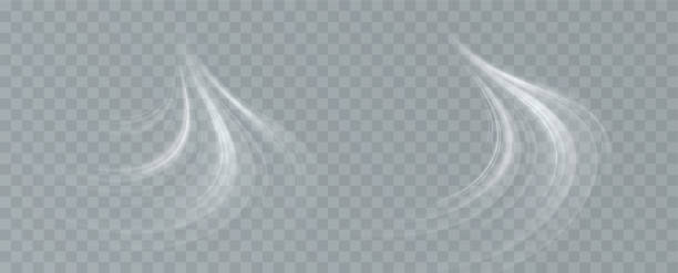 ilustraciones, imágenes clip art, dibujos animados e iconos de stock de línea de remolino en espiral de magia blanca con polvo. efecto de luz. destello brillante con curva de viento sobre fondo transparente. partículas voladoras. espiral mágica, efecto retorcido con estrellas. - breeze