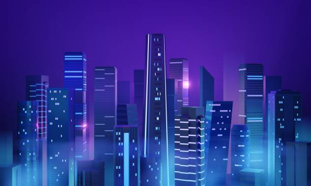istock Futuristic night city metropolis at dusk, 3D illustration 2039732528
