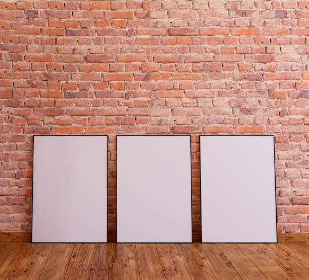 istock 3 frame mockup on red brick wall with wooden floor, 3d render 2039740074