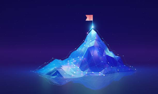 istock Digital success 3D concept, mountainous terrain with a path leading upward 2039744498