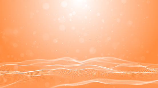 Vibrant abstract orange background featuring dynamic waves and glowing particles, perfect for creative designs. 3d rendering