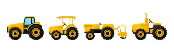 Vector illustration of Different Agriculture Machinery and Industrial Farm Equipment Vector Set