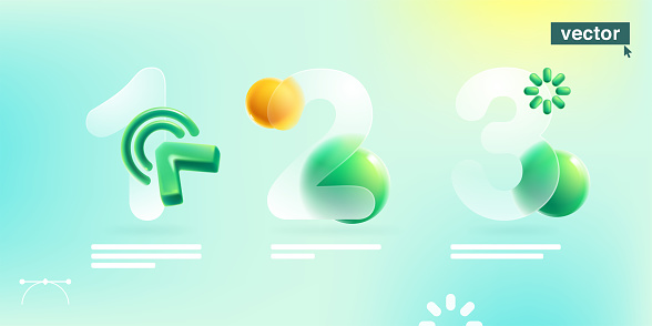1 In 3 Visual 1 2 3 Steps Infographics In Glassmorphism Style With Realistic 3d ...