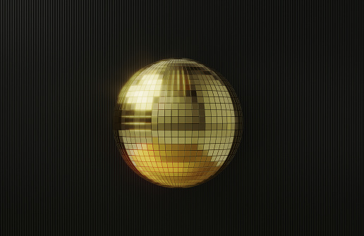 Disco ball on black background. Horizontal composition.
