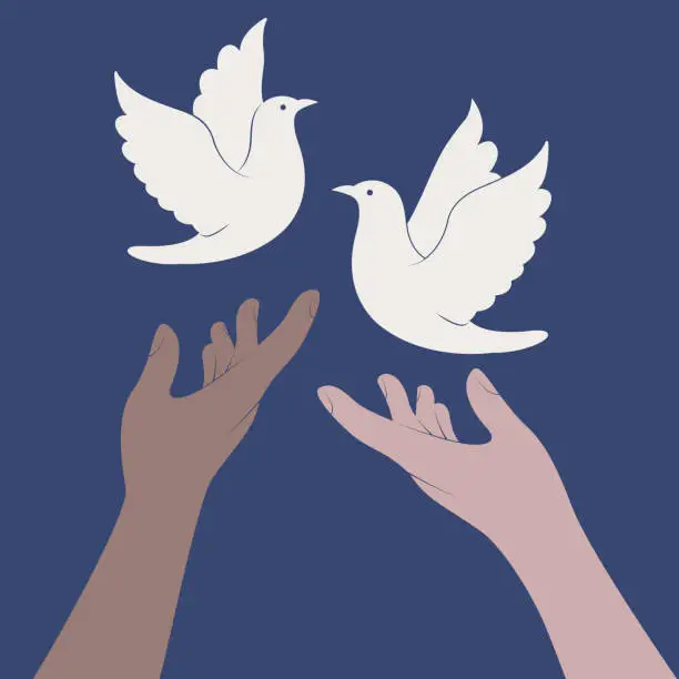 Vector illustration of hands with soar up doves