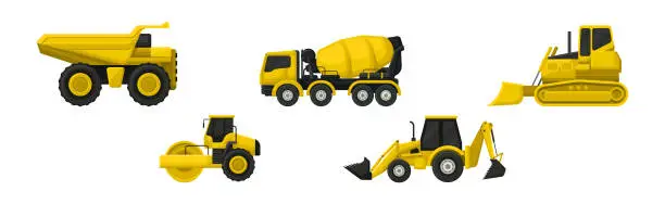 Vector illustration of Construction Machinery and Heavy Vehicle Vector Set