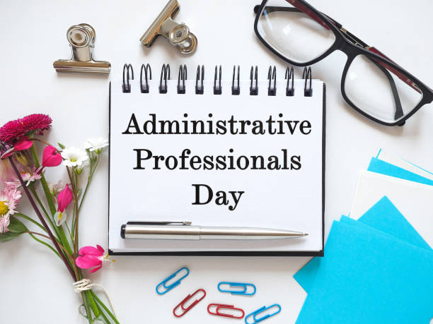 istock Happy Administrative Professionals Day. Notepad with congratulatory inscriptions 2039803304