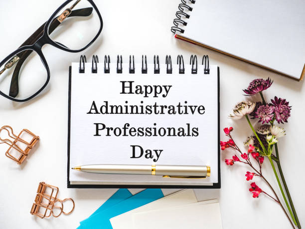 istock Happy Administrative Professionals Day. Notepad with congratulatory inscriptions 2039804910