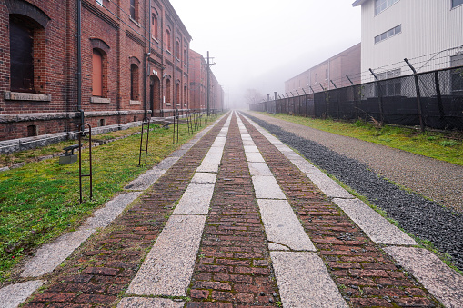 Oswiecim, Poland - March 31, 2014 : View of building in the former Nazi concentration camp Auschwitz-Birkenau