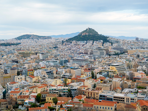 Aerial view olf Athen with Lycabettus Hill, Greece