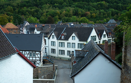 beautiful view of old town Monschau in Germany, eifel
