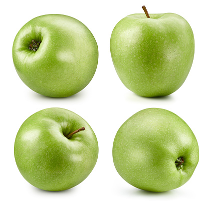 Green apples isolated on white background. Green apples collection.