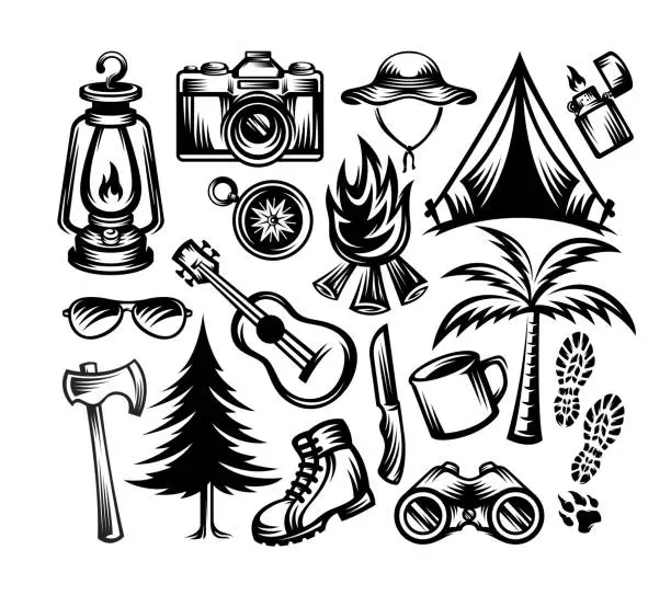 Vector illustration of Set of Camping Equipment Illustration