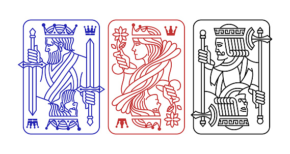 King, Queen, Jack Playing Card line art illustration