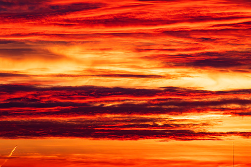 Red clouds at sunrise in February