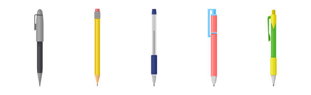 筆記具としてのペンと鉛筆とインクとコアベクターセット - pencil pen felt tip pen writing点のイラスト素材／クリップアート素材／マンガ素材／アイコン素材