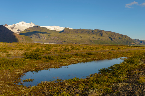 Panoramic view over the Svinafellsjokull glacier in Skaftafell National Park, Iceland.