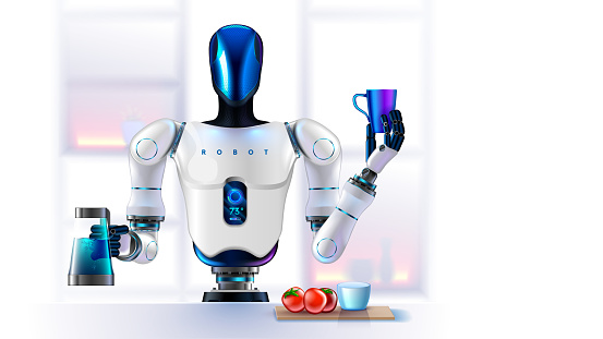 Auto Bot Cooking Machine Ai Robot Servant Cooking Breakfast Coffee At Home In The Kitchen ...