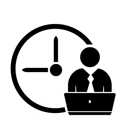 Vector illustration, logo, web icon of a man in headphones, a support service operator.