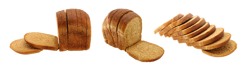 Set of Cut Bread, isolated on a white background, food concept