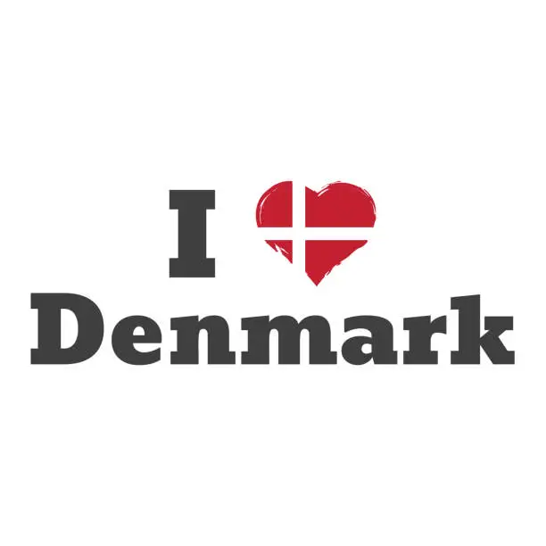 Vector illustration of I love Denmark souvenir text lettering