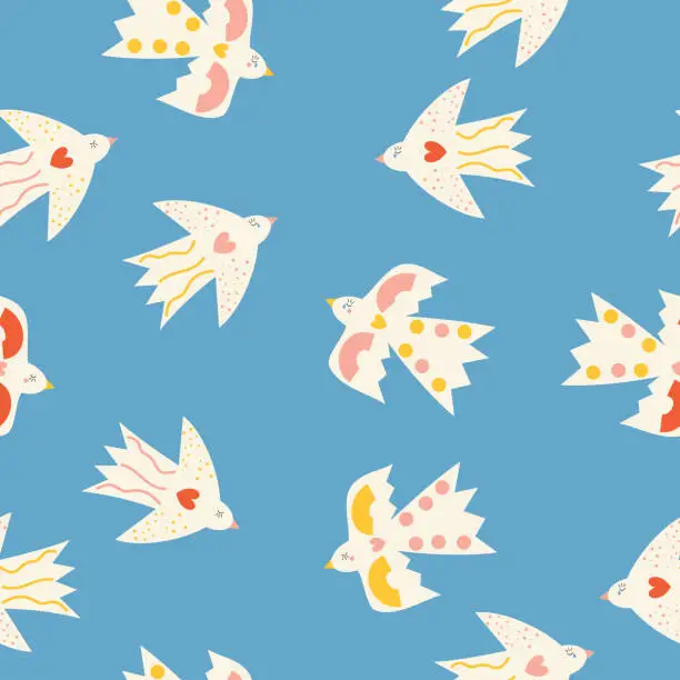 Vector illustration of seamless pattern with doves