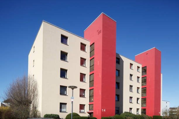 istock Modern, red and white residential building in spring, Findorff, Bremen, Germany 2039912025